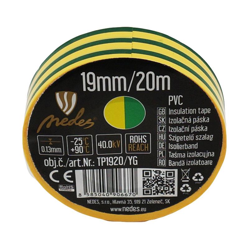 Izolační páska 19mm / 20m žluto / zelená - TP1920/YG