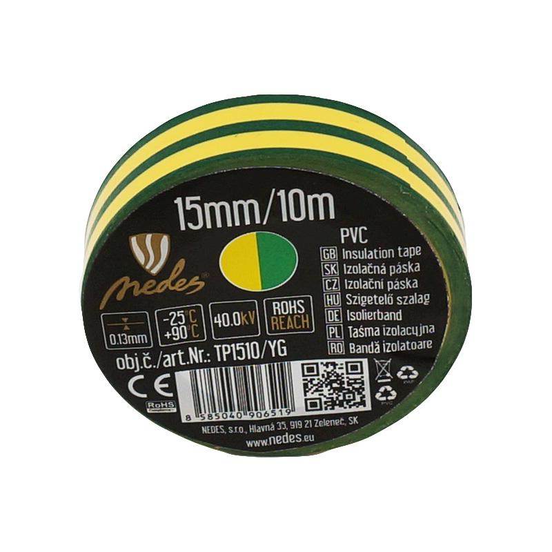 Izolační páska 15mm / 10m žluto / zelená - TP1510/YG