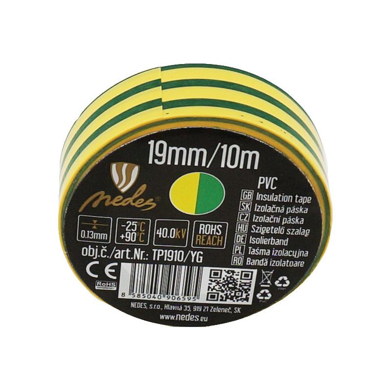 Izolační páska 19mm / 10m žluto / zelená - TP1910/YG