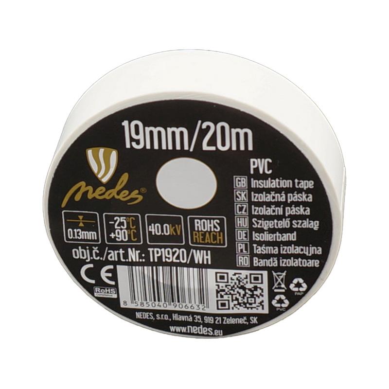 Izolační páska 19mm / 20m bílá - TP1920/WH