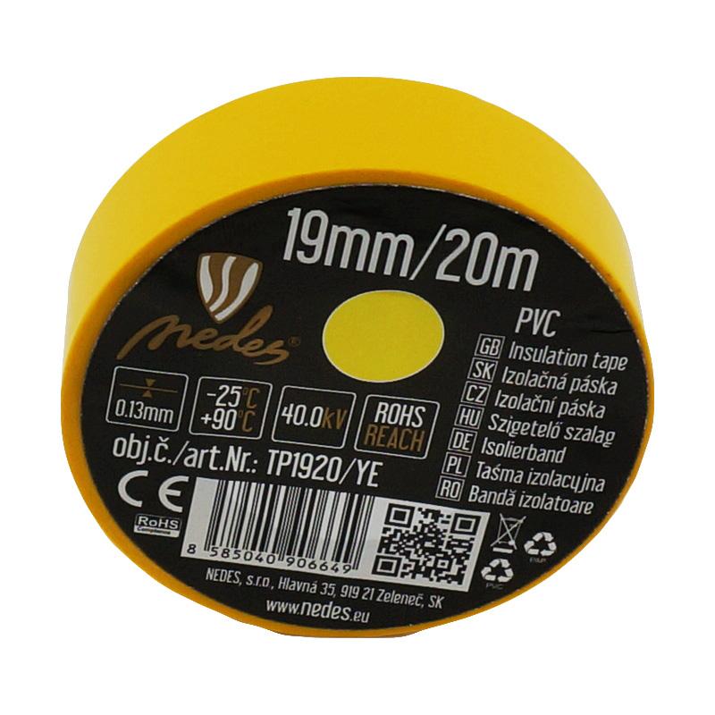Izolační páska 19mm / 20m žlutá - TP1920/YE