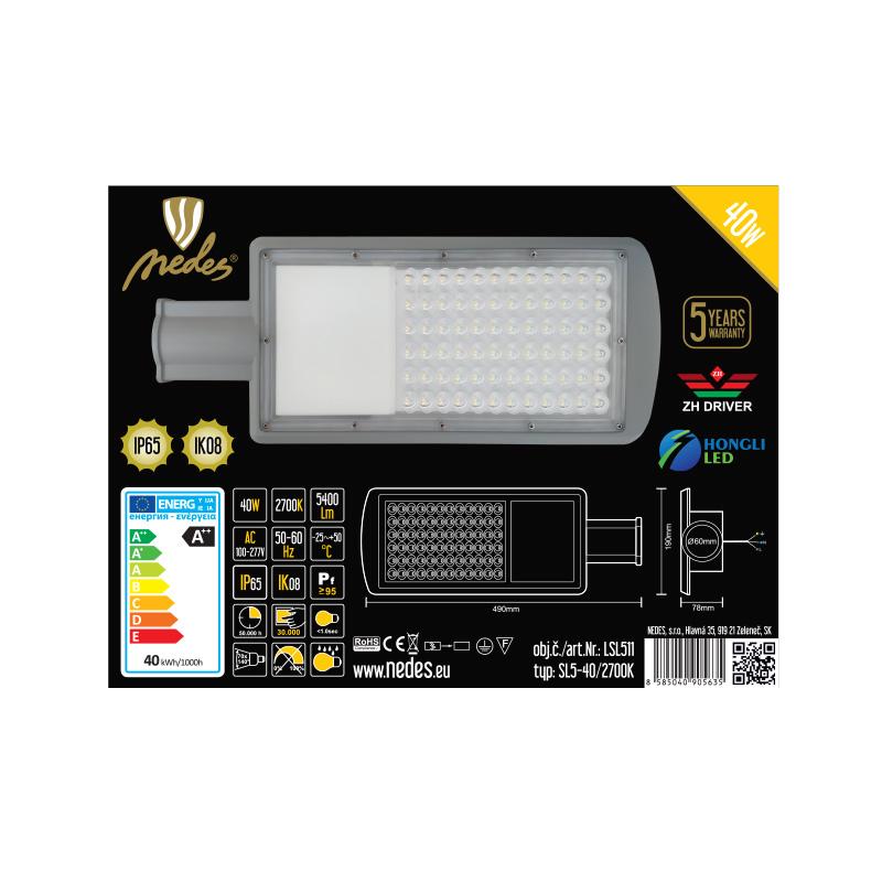 LED pouliční svítidlo 40W / 2700K - LSL511