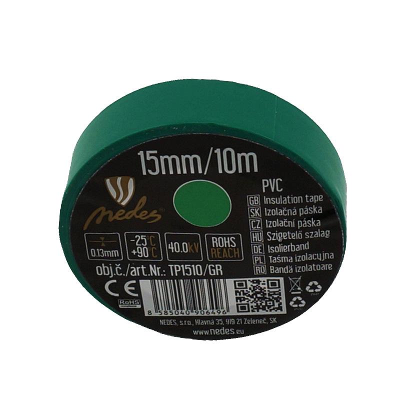 Izolační páska 15mm / 10m zelená - TP1510/GR