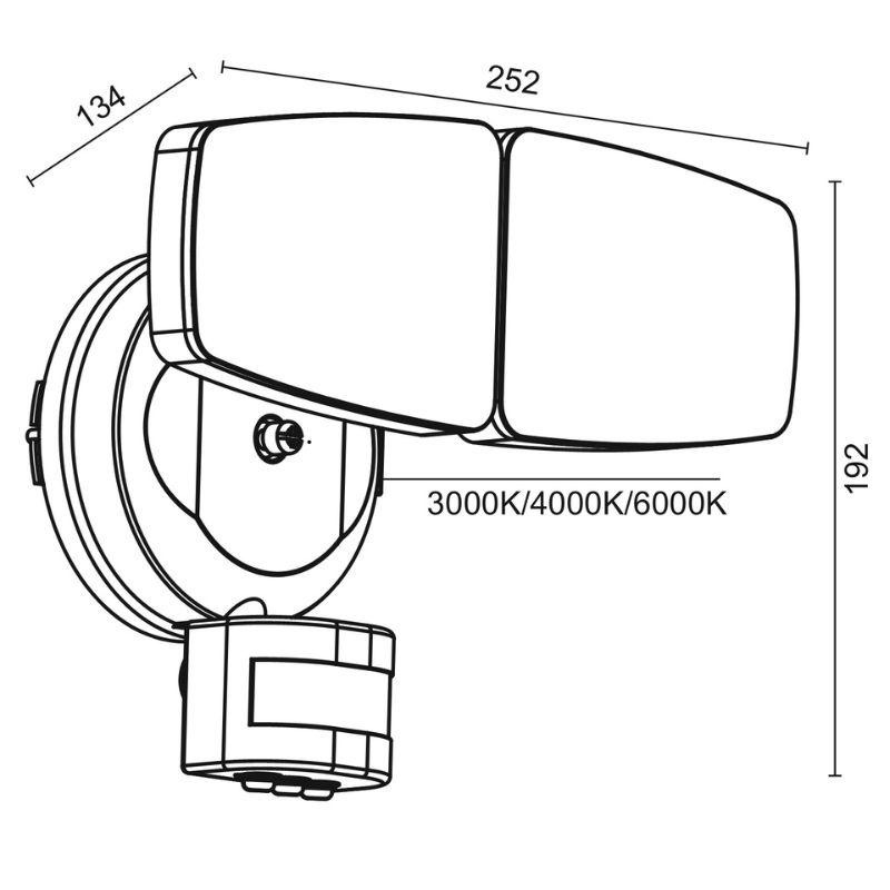 Venkovní šedý LED reflektor s PIR čidlem 24W/3000K/4000K/6000K - LFX225 18