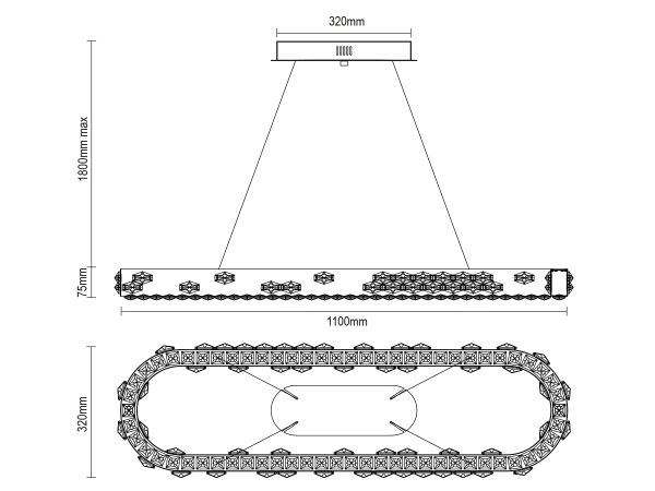 CLARIS závesný krištáľový luster 1100x320 - V30003 6