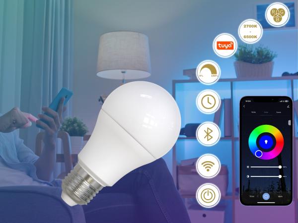 LED žárovka WIFI 9W - A60 / E27 / CCT + RGB - ZLS532W 1