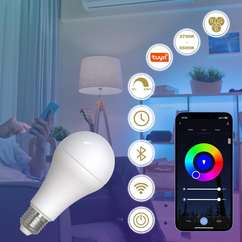 LED žárovka WIFI 15W - A60 / E27 / CCT + RGB - ZLS535W