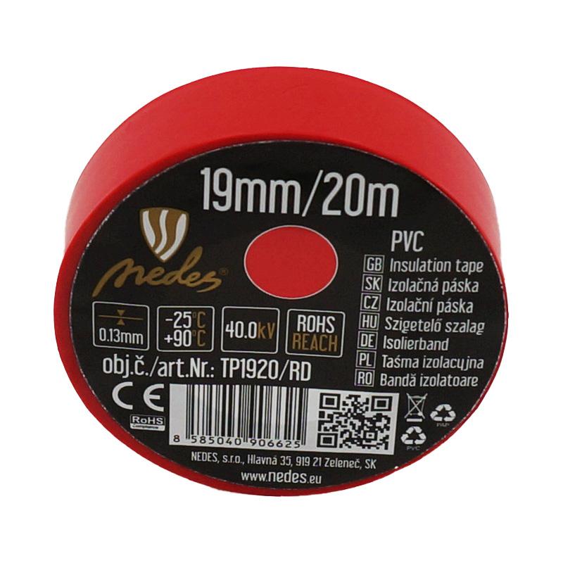 Izolační páska 19mm / 20m červená - TP1920/RD
